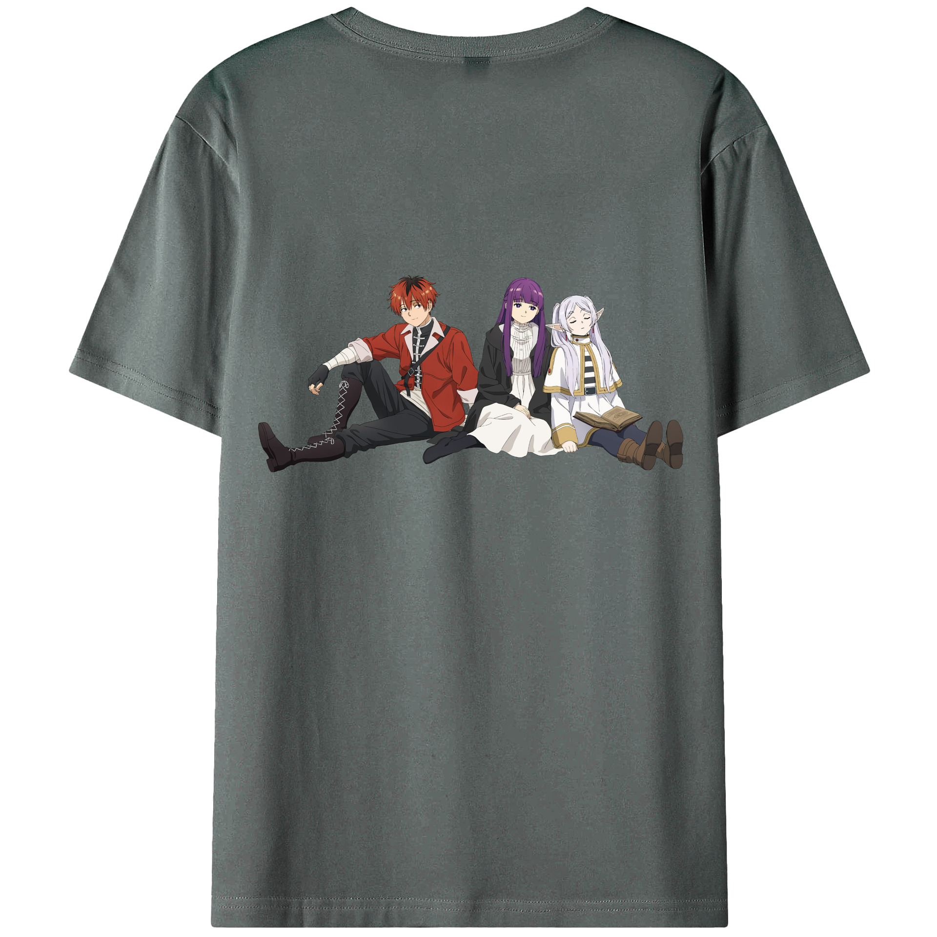（画像用） 葬送のフリーレン Frieren 綿100％ メンズ半袖Tシャツ（バックプリント） 通気性